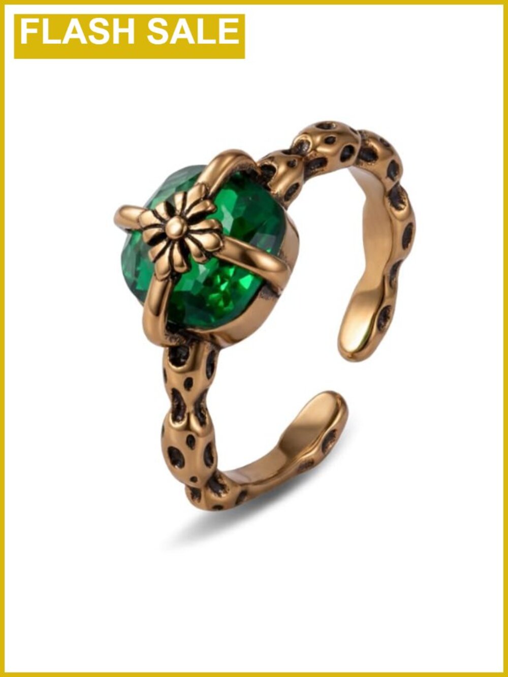 14K Gold Plated Emerald Birthstone Adjustable Open Cross Ring for Women